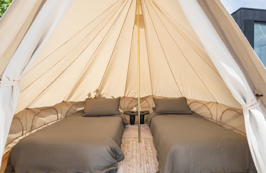 Glamping tent on the grounds at Prema Meditation retreat property, Mudgee